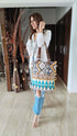 White Blue Ikat Banjara Handcrafted Embroidery Tote Bag