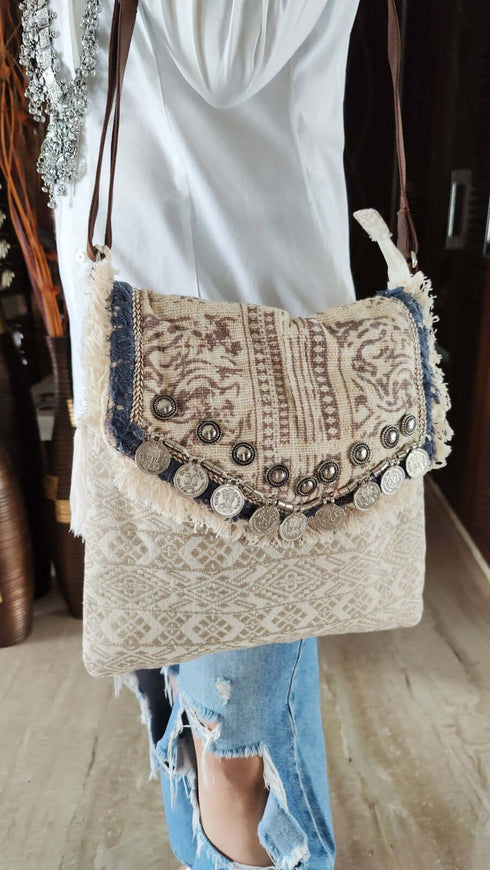 White Coin Sling Bag Banjara Handcrafted