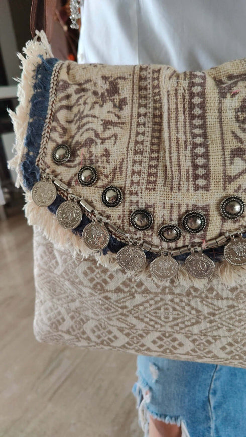 White Coin Sling Bag Banjara Handcrafted