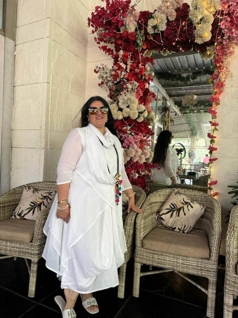 White Drape Dress with Scarf