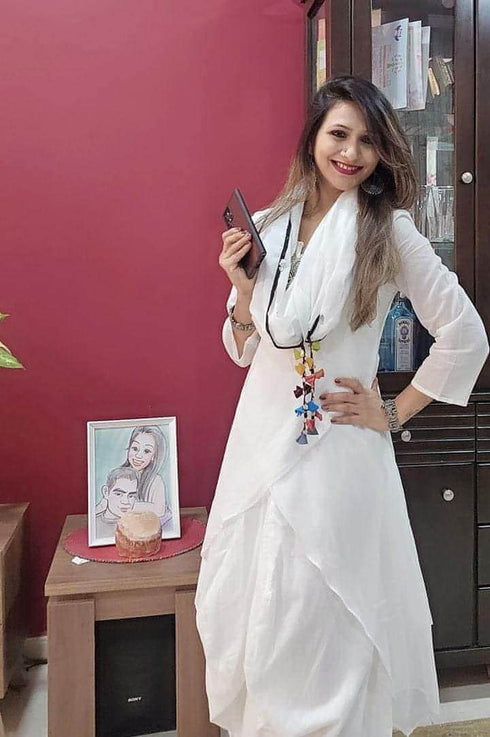 White Drape Dress with Scarf