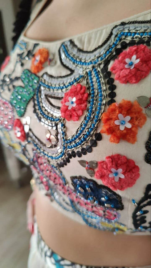 White Lehenga Set Attached Dupatta