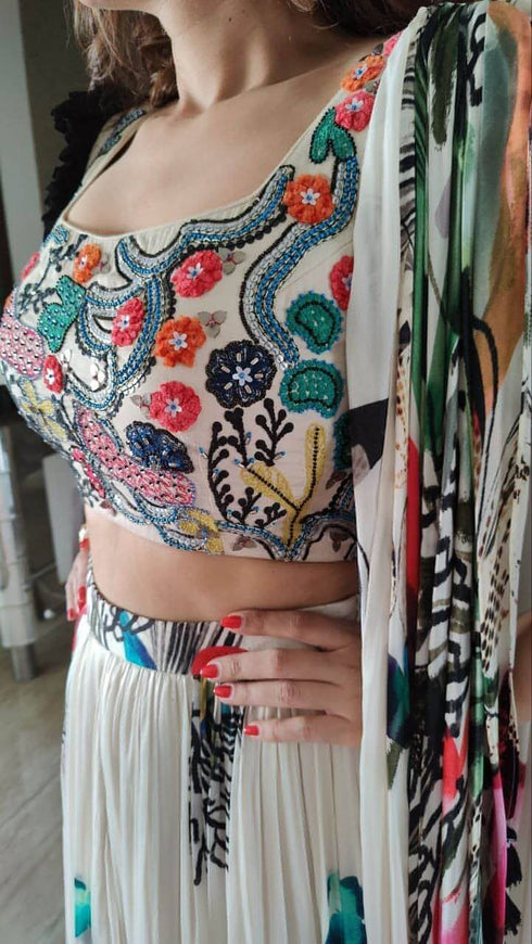 White Lehenga Set Attached Dupatta