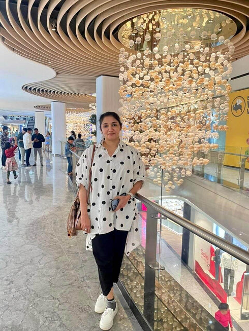 White Polka Dot Shirt With Black Dhoti