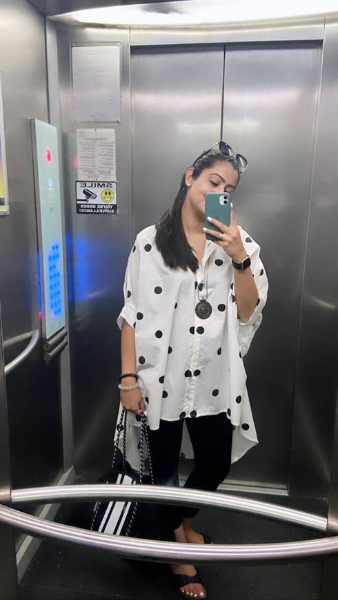 White Polka Dot Shirt With Black Dhoti