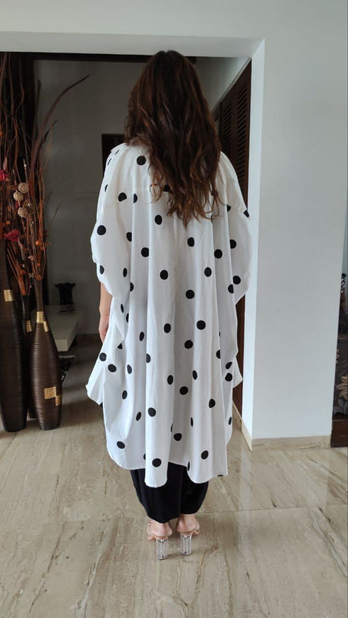 White Polka Dot Shirt With Black Dhoti