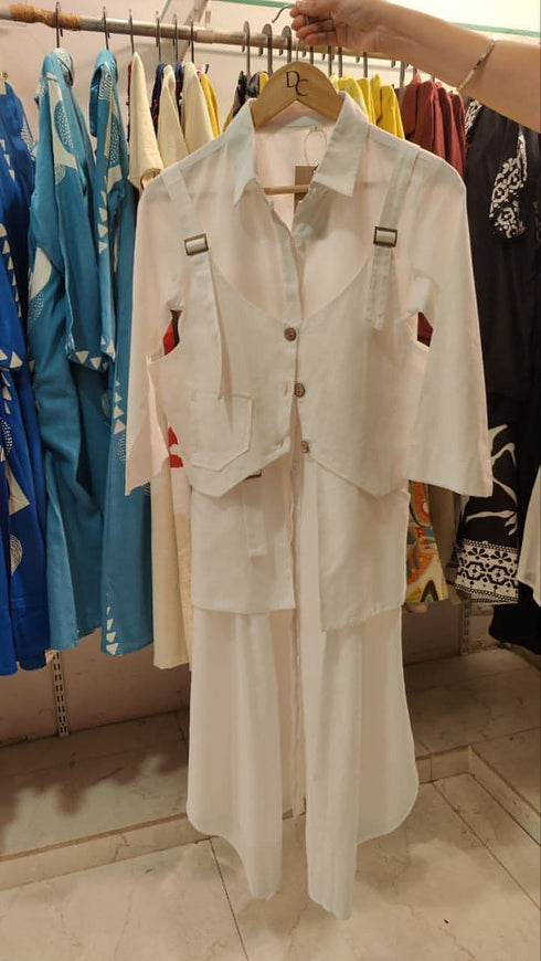 White Shirt-Dress With Waist Coat
