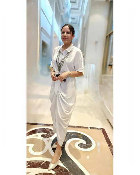 White Shirt Gown With Belt