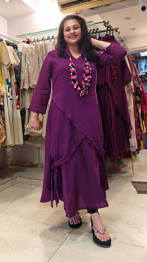 Wine Purple Drape Dress With Necklace