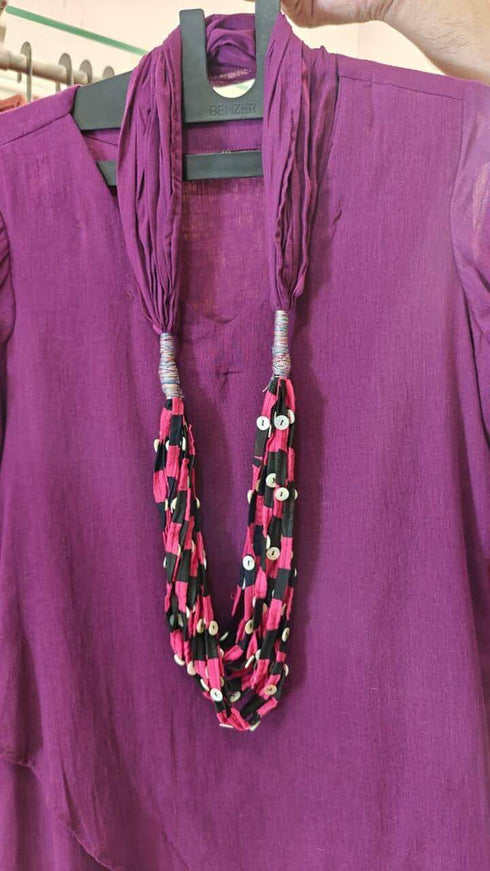 Wine Purple Drape Dress With Necklace