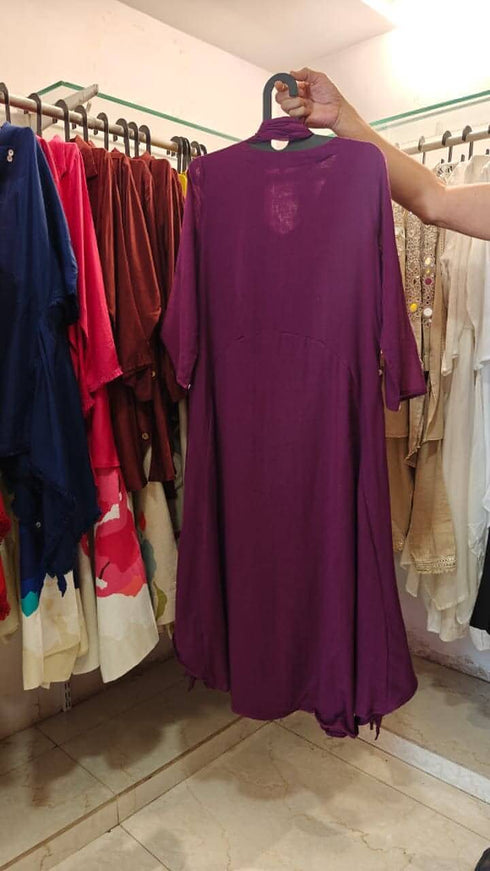 Wine Purple Drape Dress With Necklace