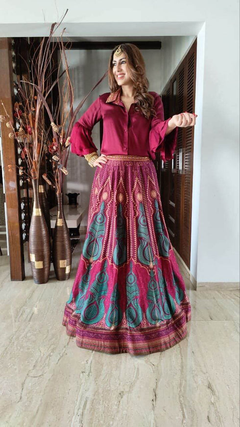 Wine Purple Shirt Lehenga Set