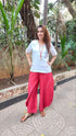 White Red Drape Pants with Necklace Coord Set