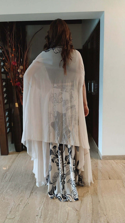 (@Yasmin Karachiwala) Creamy Charcoal Drape 3 Piece Set