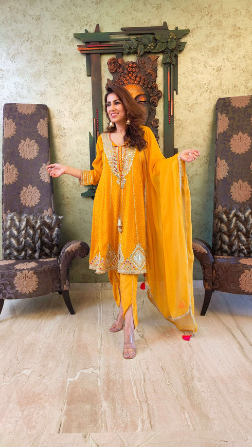 Yellow Anarkali Dhoti Set