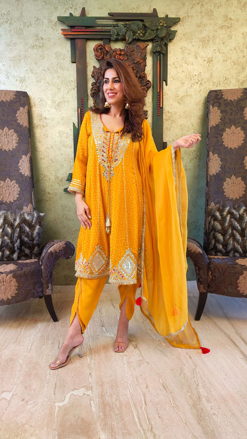 Yellow Anarkali Dhoti Set