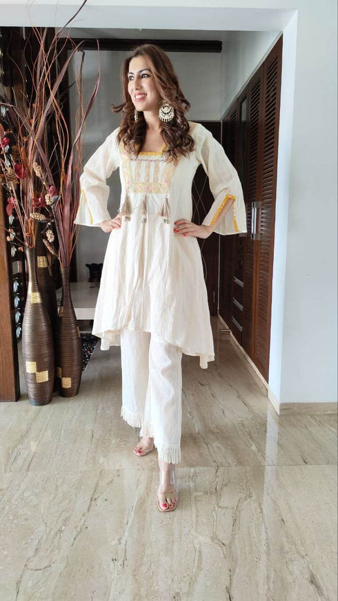 Yellow Off White Kurta Set