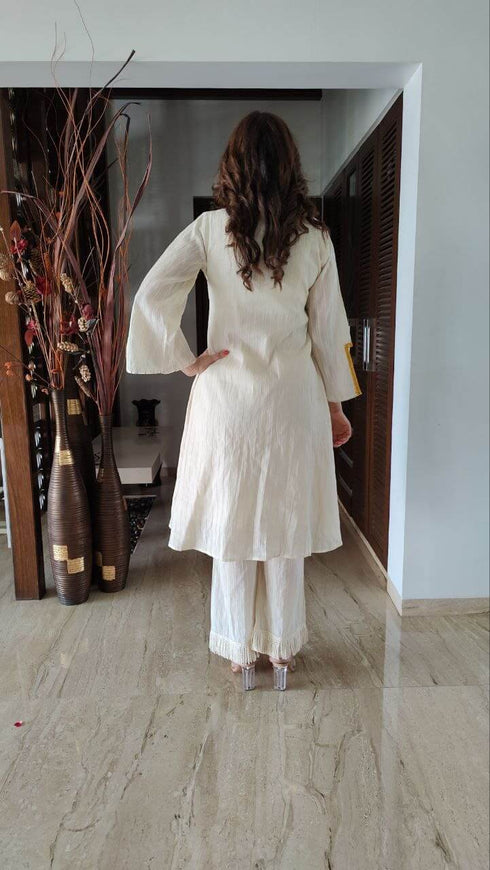 Yellow Off White Kurta Set