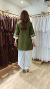 A-Line Khakhi Green Kurta with Drape Pant Set - view 7