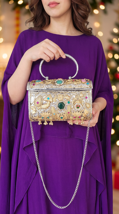 Peacock Lotus Oxidised Bag, front view, Label DC