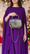 Blue Square Clasp Oxidised Bag, front view, Label DC