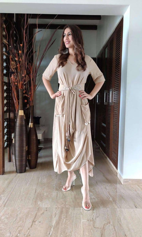 Beige Dress With Belt