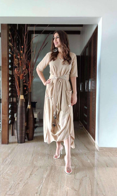 Beige Dress With Belt
