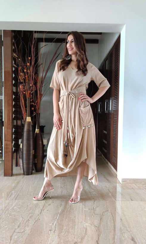 Beige Dress With Belt