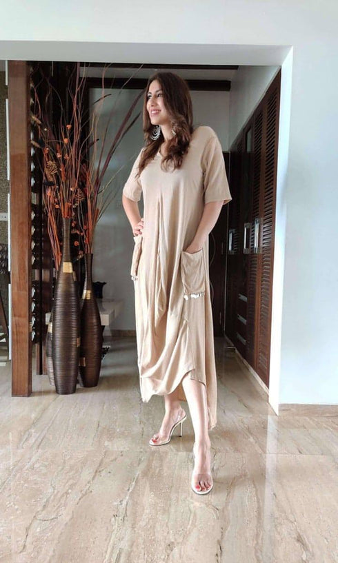 Beige Dress With Belt