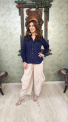 Beige Flared Pants with Not Abla Nari Shirt - view 3