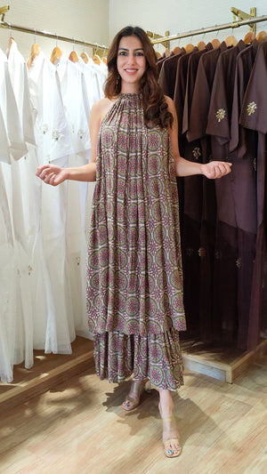 Beige Multicolor Layered Maxi Dress
