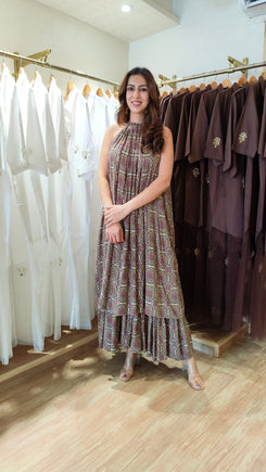 Beige Multicolor Layered Maxi Dress - view 4