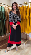 Black And Red Long Embroidered Kurta With Pants