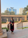 Black And Red Long Embroidered Kurta With Pants - view 10