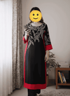 Black And Red Long Embroidered Kurta With Pants - view 6