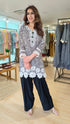 Black And White Foral Embroidered Farshi Set