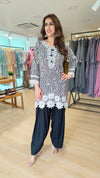 Black And White Foral Embroidered Farshi Set - view 4