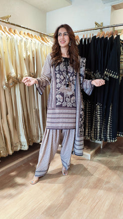 Black Cream Farshi Set with Duppatta - view 5