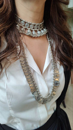 Antique Silver Polish Choker Necklace Set