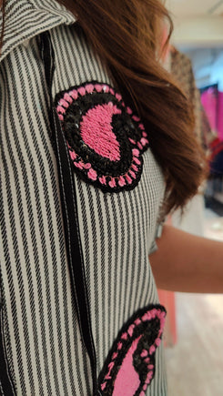 Black Hand Embroidered Tie-up Shirt - view 5