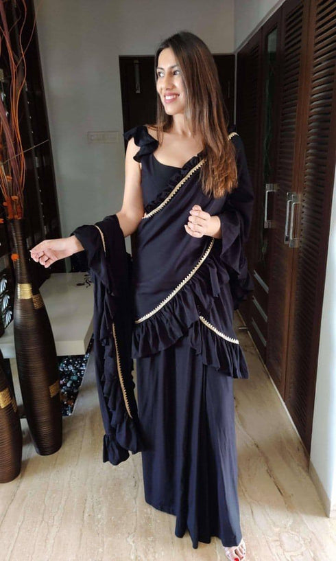 Black Ruffle Sari