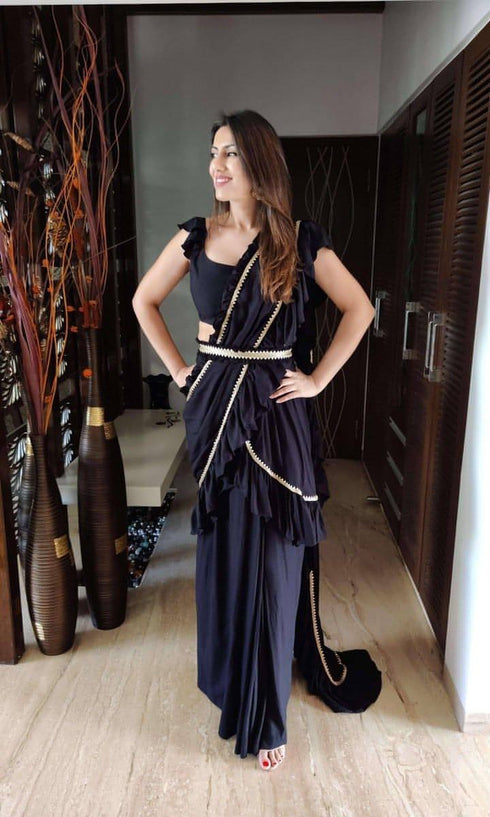 Black Ruffle Sari