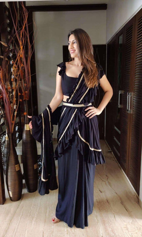 Black Ruffle Sari
