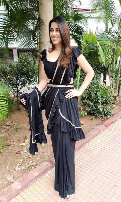 Black Ruffle Sari