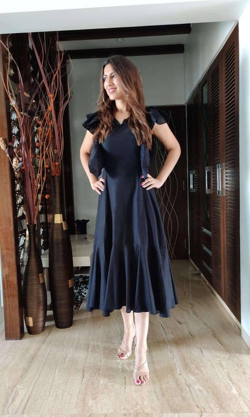 Black Ruffle Shoulder Dress