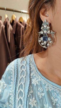 Blue Angrakha Hand Embroidered Lucknowi Set - view 7