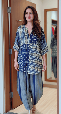 Blue Beige Kurta Pant Set - view 2