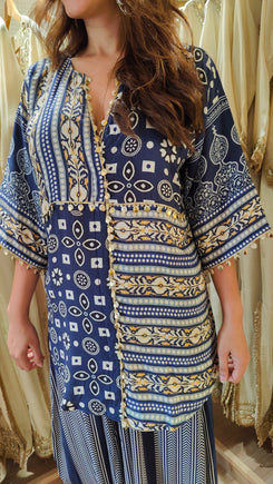Blue Beige Kurta Pant Set - view 5