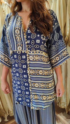 Blue Beige Kurta Pant Set - view 9