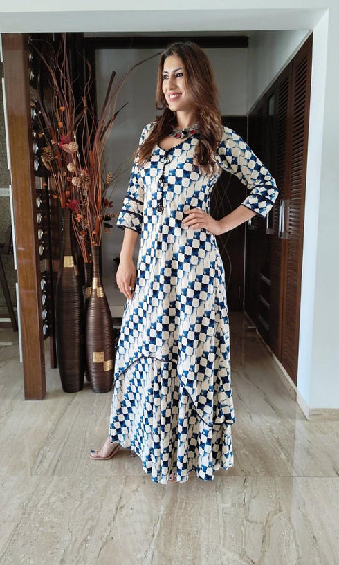 Blue Checks Dhoti Skirt Dress